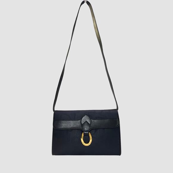 Dior Handbags - Vintage Christian Dior Navy PVC Leather Shoulder Bag Clutch Gold Ring